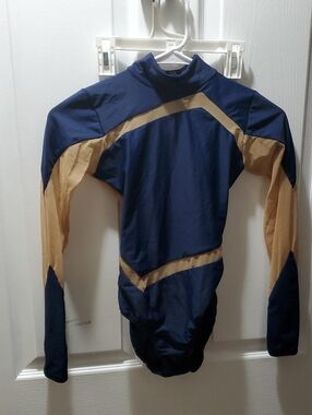 LA Designs Navy and Sheer Long Sleeve Leotard